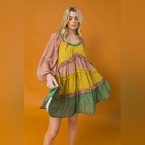 Love Colette Swing Ruffled Mini-Dress Women's S Boho Cottage Coquette - Picture 3 of 9